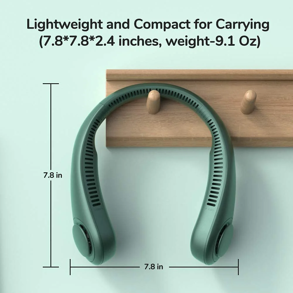 JISULIFE Portable Neck Fan, Hands Free Bladeless Fan, 4000 mAh Battery Operated Wearable Personal Fan, Leafless, Rechargeable, Headphone Design,3 Speeds Gifts for Women Men-Dark Green - Image 3