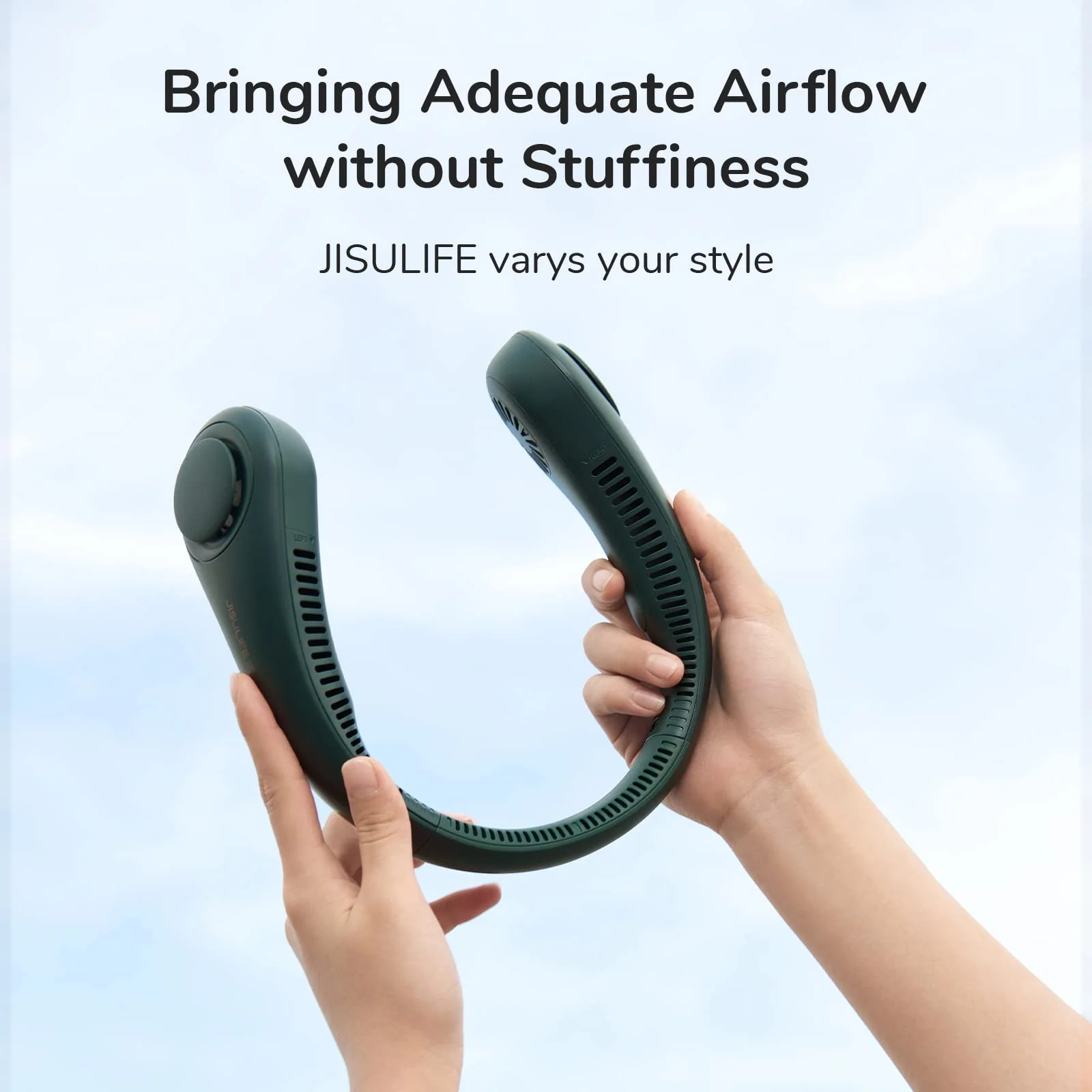JISULIFE Portable Neck Fan, Hands Free Bladeless Fan, 4000 mAh Battery Operated Wearable Personal Fan, Leafless, Rechargeable, Headphone Design,3 Speeds Gifts for Women Men-Dark Green - Image 4