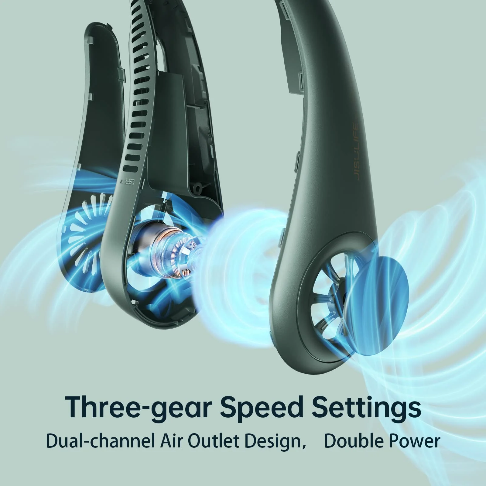 JISULIFE Portable Neck Fan, Hands Free Bladeless Fan, 4000 mAh Battery Operated Wearable Personal Fan, Leafless, Rechargeable, Headphone Design,3 Speeds Gifts for Women Men-Dark Green - Image 6