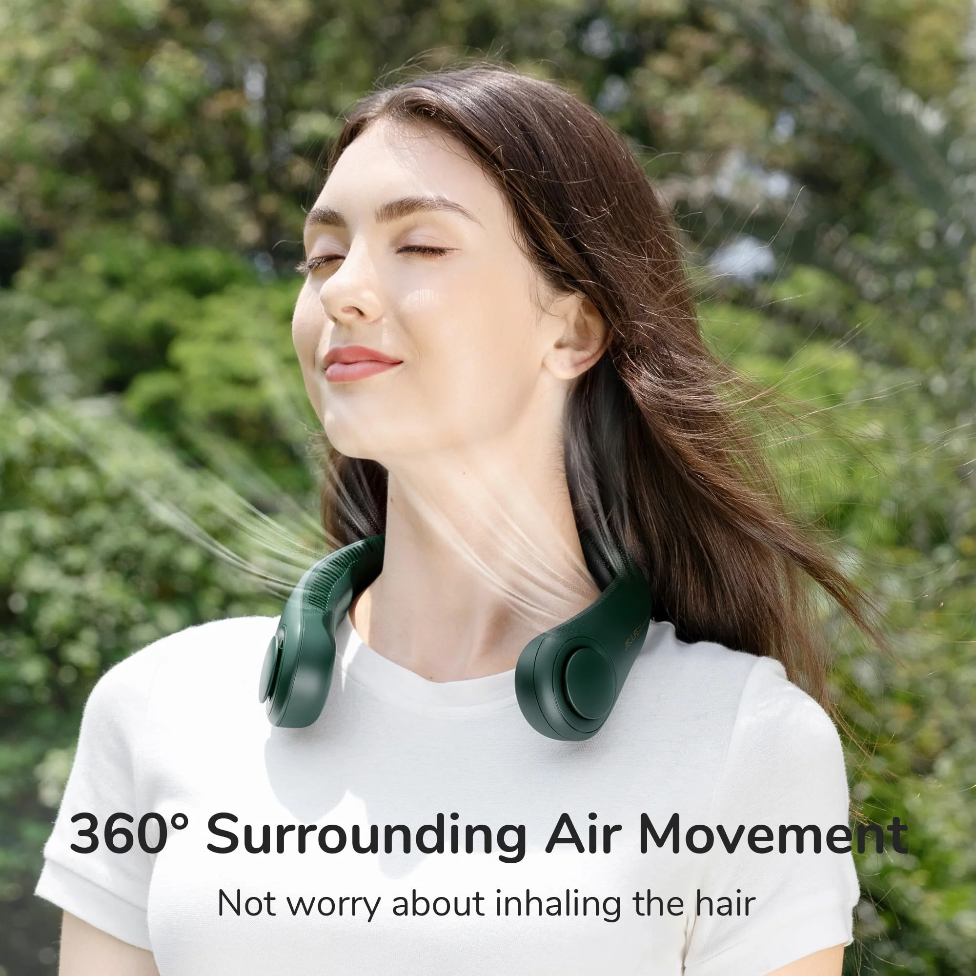 JISULIFE Portable Neck Fan, Hands Free Bladeless Fan, 4000 mAh Battery Operated Wearable Personal Fan, Leafless, Rechargeable, Headphone Design,3 Speeds Gifts for Women Men-Dark Green - Image 8
