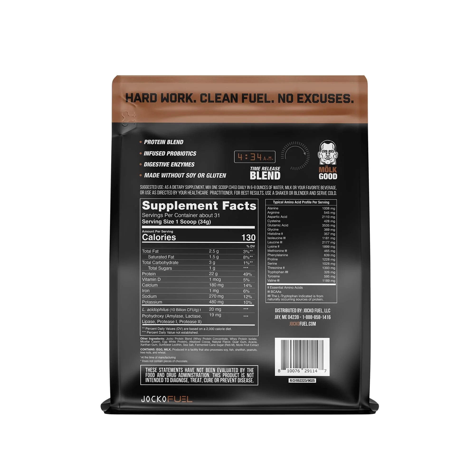 Jocko Mölk Whey Protein Powder (Chocolate) - Keto, Probiotics, Grass Fed, Digestive Enzymes, Amino Acids, Sugar Free Monk Fruit Blend - Supports Muscle Recovery & Growth - 31 Servings (New 2lb Bag) - Image 2