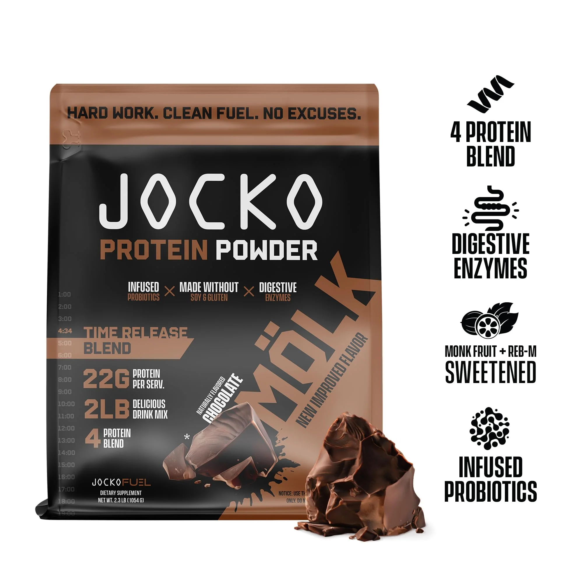 Jocko Mölk Whey Protein Powder (Chocolate) - Keto, Probiotics, Grass Fed, Digestive Enzymes, Amino Acids, Sugar Free Monk Fruit Blend - Supports Muscle Recovery & Growth - 31 Servings (New 2lb Bag) - Image 4
