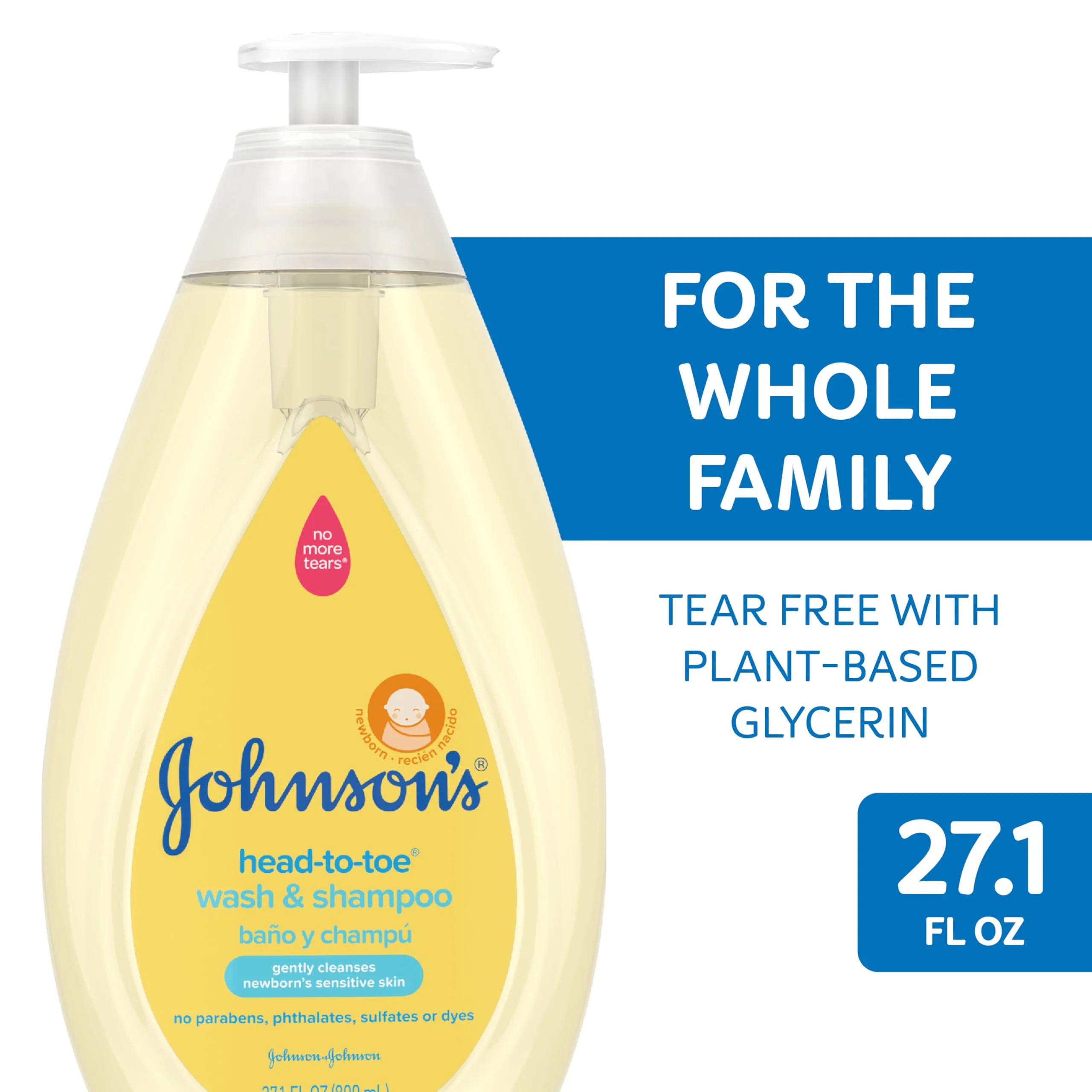 Johnson's Head-To-Toe Gentle Baby Body Wash & Shampoo, Tear-Free, Sulfate-Free & Hypoallergenic Bath Wash & Shampoo for Baby's Sensitive Skin & Hair, Washes Away 99.9% Of Germs 27.1 fl. oz - Image 9