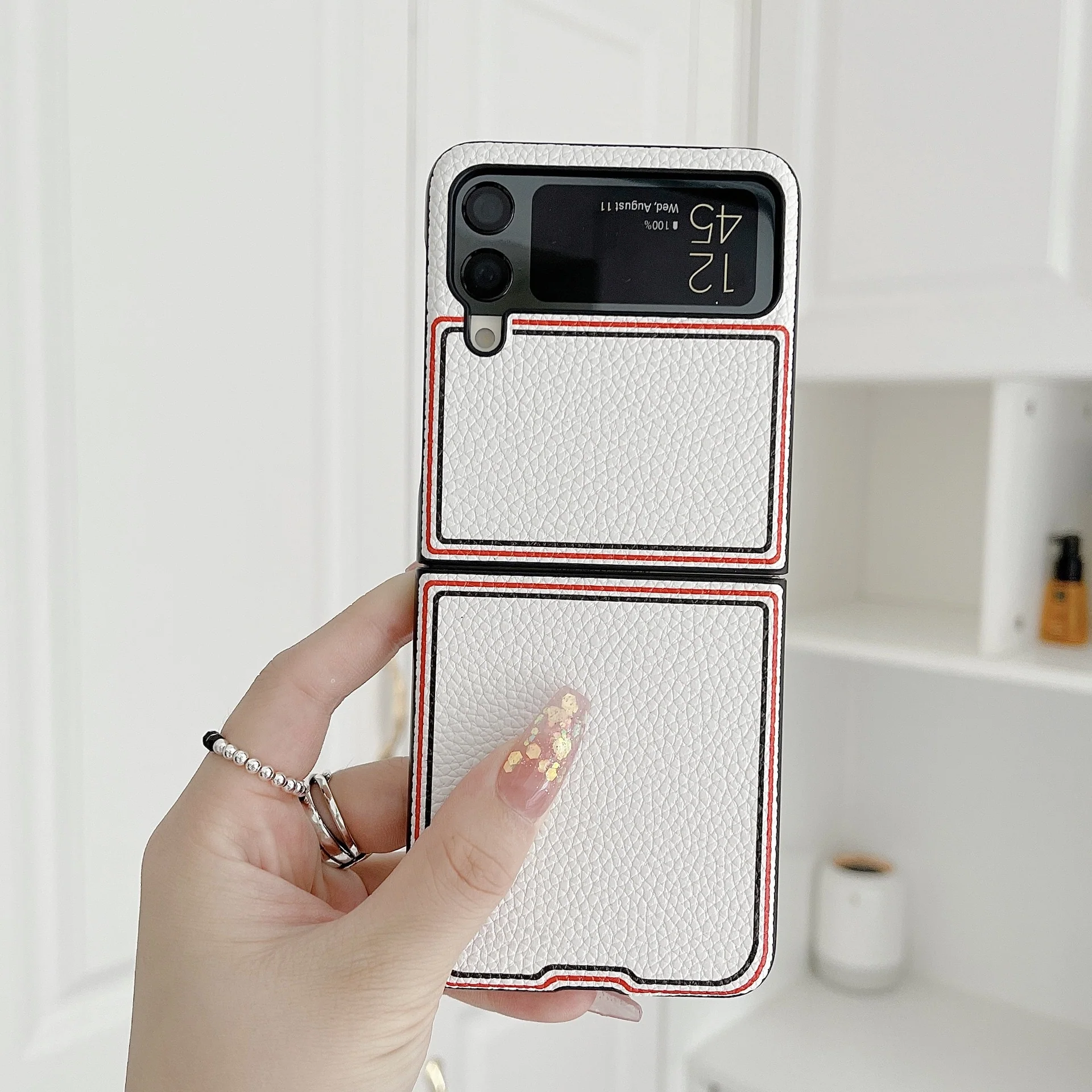 Joint Name Lychee Case for Samsung Galaxy Z Flip 4 3 5G Fashion 2022 Cover Anti-knock luxury Leather + PC Cases for Flip4 Flip3 - Image 2