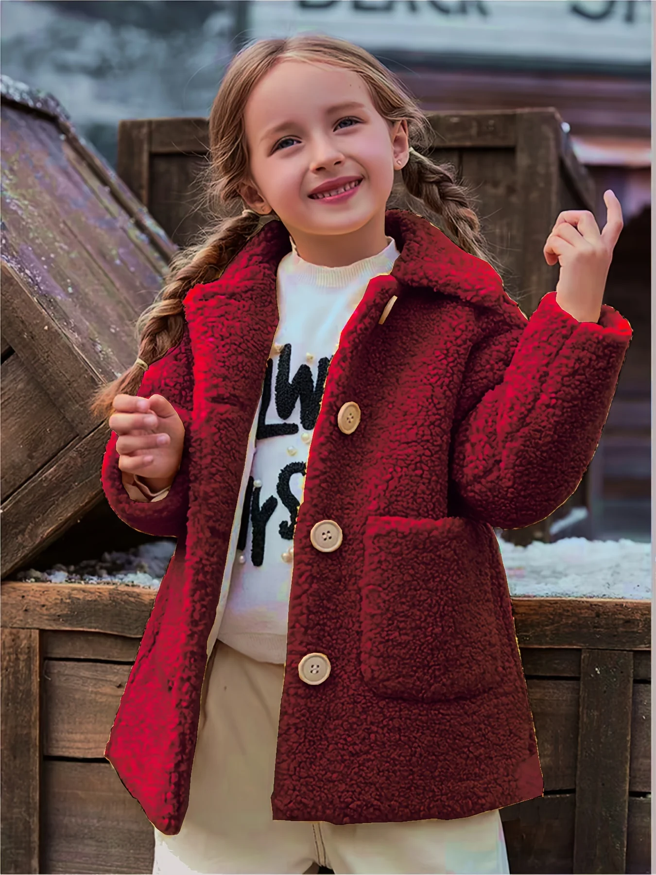 JOMAKE Girls' Winter Coat - Pastel Pink & Ombre Jacket with Button Front Closure, Soft Fleece-Lined Lapel Collar, Non-Stretchy Fabric for Everyday & Formal Events, Long Sleeve Casual Outerwear for School, Travel - Cute Korean - Image 2