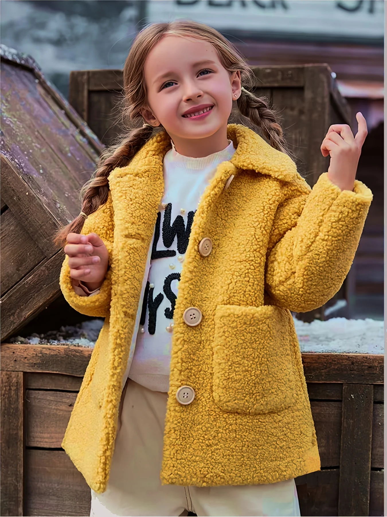 JOMAKE Girls' Winter Coat - Pastel Pink & Ombre Jacket with Button Front Closure, Soft Fleece-Lined Lapel Collar, Non-Stretchy Fabric for Everyday & Formal Events, Long Sleeve Casual Outerwear for School, Travel - Cute Korean - Image 3