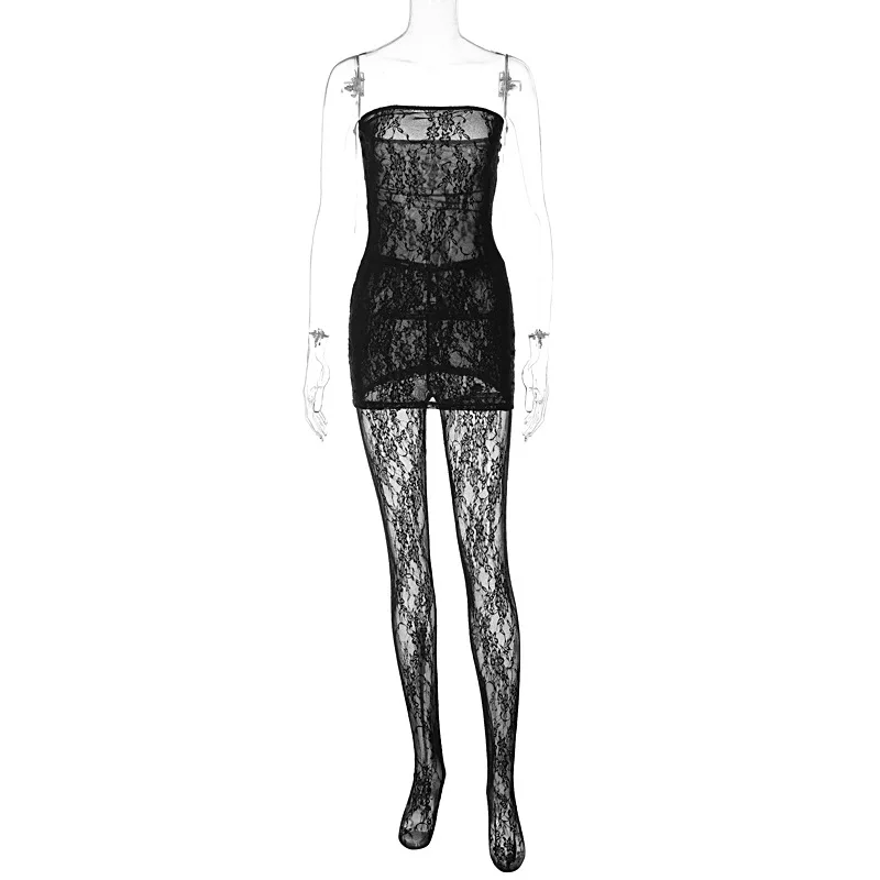 Joskaa Black Red Lace See Through 2 Pcs Set Fashion With Leggings Matching Set 2023 New Summer Club Party Dresses Outfit - Image 7