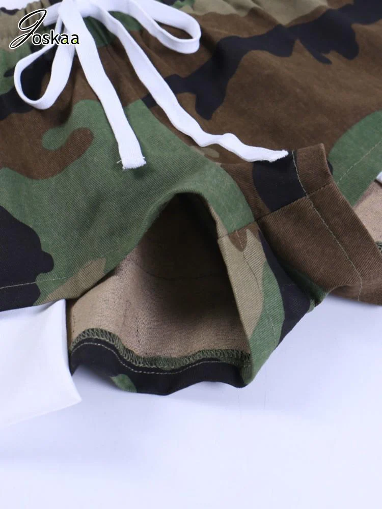 Joskaa Casual High Waist Drawstring Camouflage Shorts Women Clothes Summer 2023 Sexy Side Slit Irregular Bottoms Y2K Streetwear - Image 3