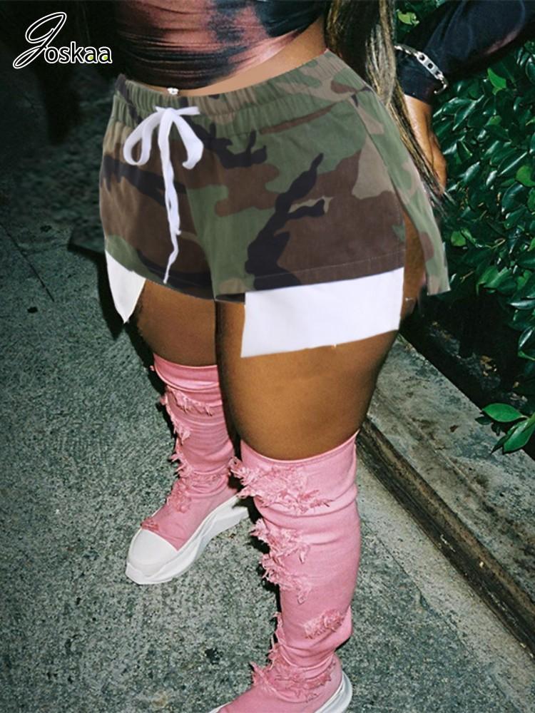 Joskaa Casual High Waist Drawstring Camouflage Shorts Women Clothes Summer 2023 Sexy Side Slit Irregular Bottoms Y2K Streetwear - Image 4