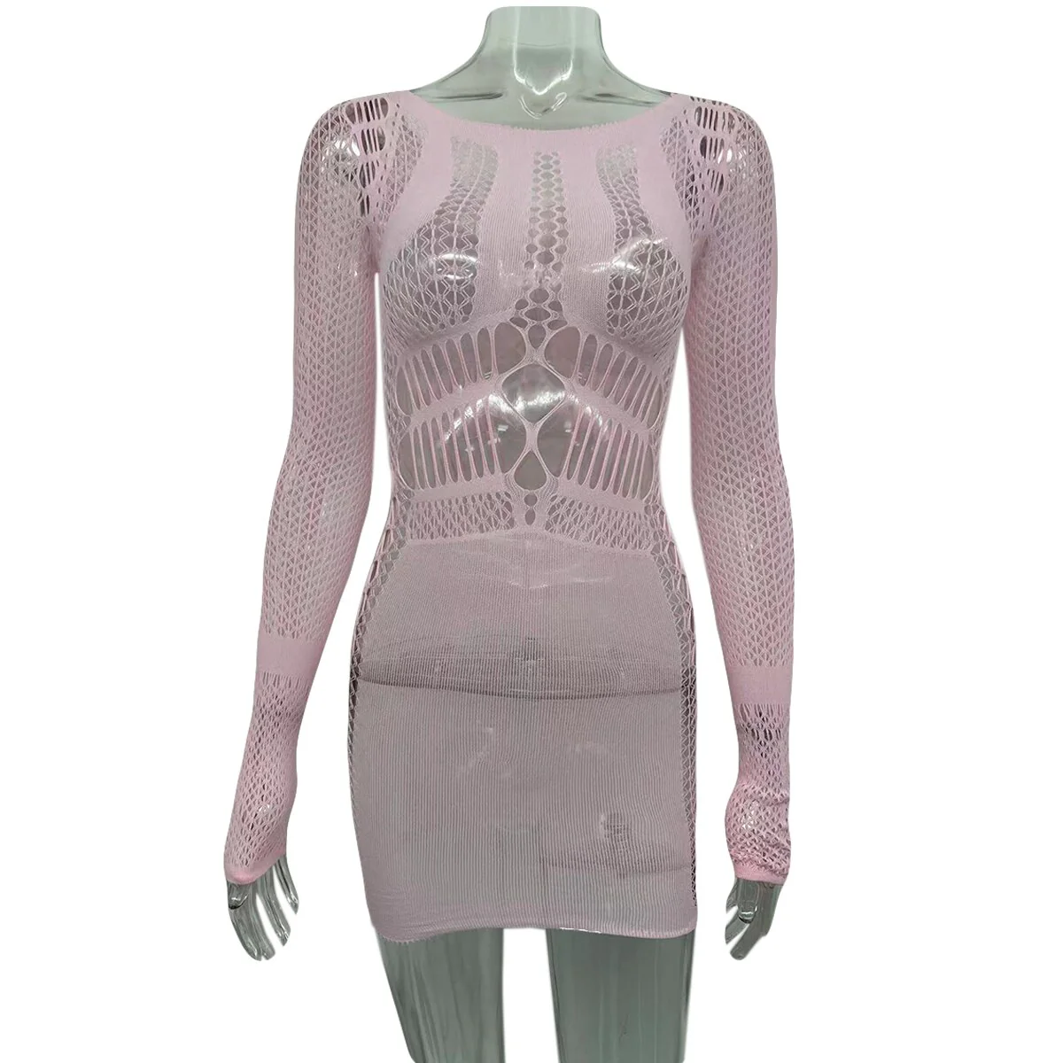 Joskaa Hollow Out Summer Dresses Casual Women 2022 Fashion Beach Strench See Through Sexy Design Underwear Clubwear Dress - Image 4