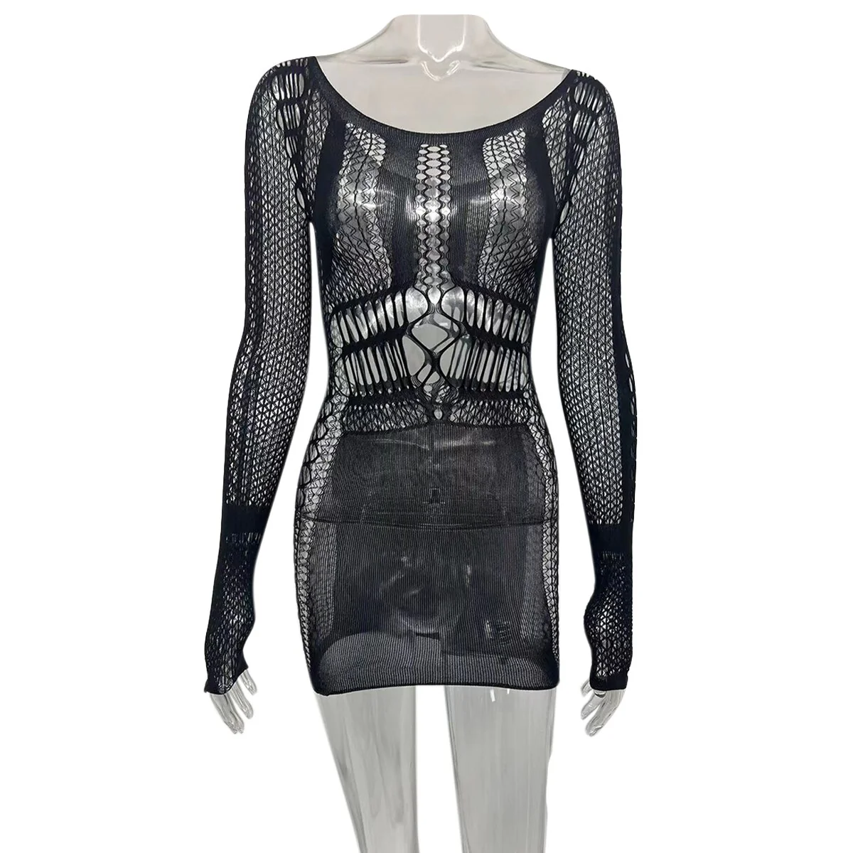 Joskaa Hollow Out Summer Dresses Casual Women 2022 Fashion Beach Strench See Through Sexy Design Underwear Clubwear Dress - Image 6