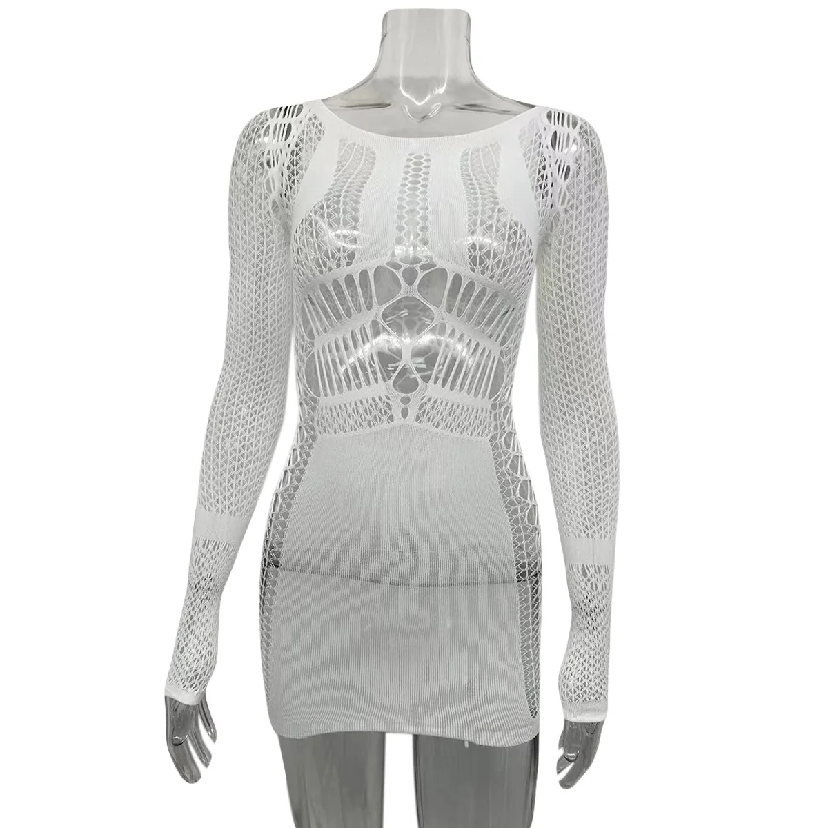 Joskaa Hollow Out Summer Dresses Casual Women 2022 Fashion Beach Strench See Through Sexy Design Underwear Clubwear Dress - Image 7