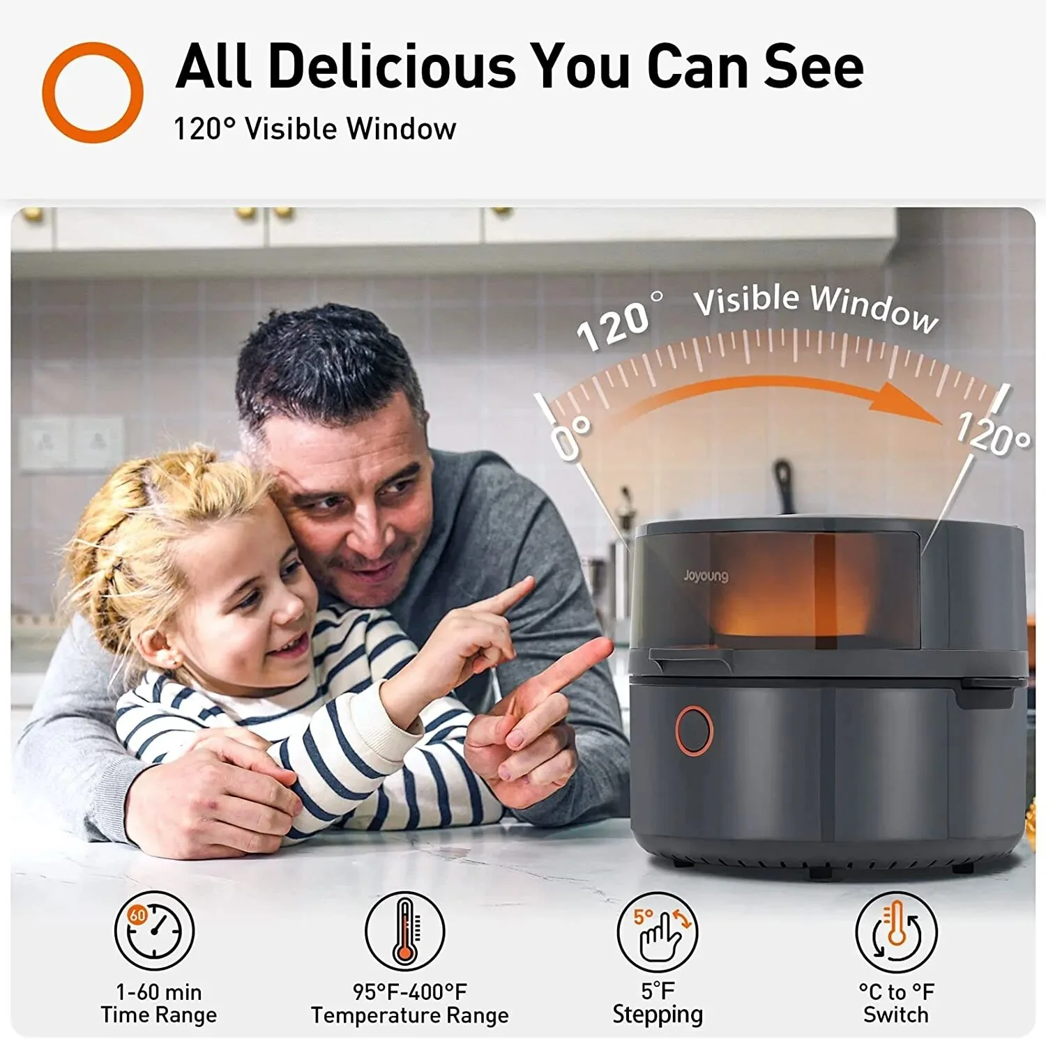 JOYOUNG Air Fryer 10 in 1 Digital Air Fryer Oven 5.8 QT Air Fryer Toaster Oven Oilless Cooker 120° Visible Window Free Recipes - Image 2