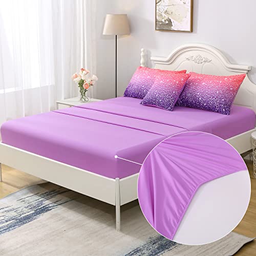 JQinHome Twin Pink Purple Comforter Set, 6 Piece Bed in A Bag 3D Colorful Bedding Set for Girls Kids (1 Comforter,2 Pillowcases,1 Flat Sheet,1 Fitted Sheet,1 Cushion Cover)(Pink Purple) - Image 4