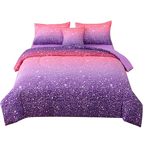 JQinHome Twin Pink Purple Comforter Set, 6 Piece Bed in A Bag 3D Colorful Bedding Set for Girls Kids (1 Comforter,2 Pillowcases,1 Flat Sheet,1 Fitted Sheet,1 Cushion Cover)(Pink Purple) - Image 7