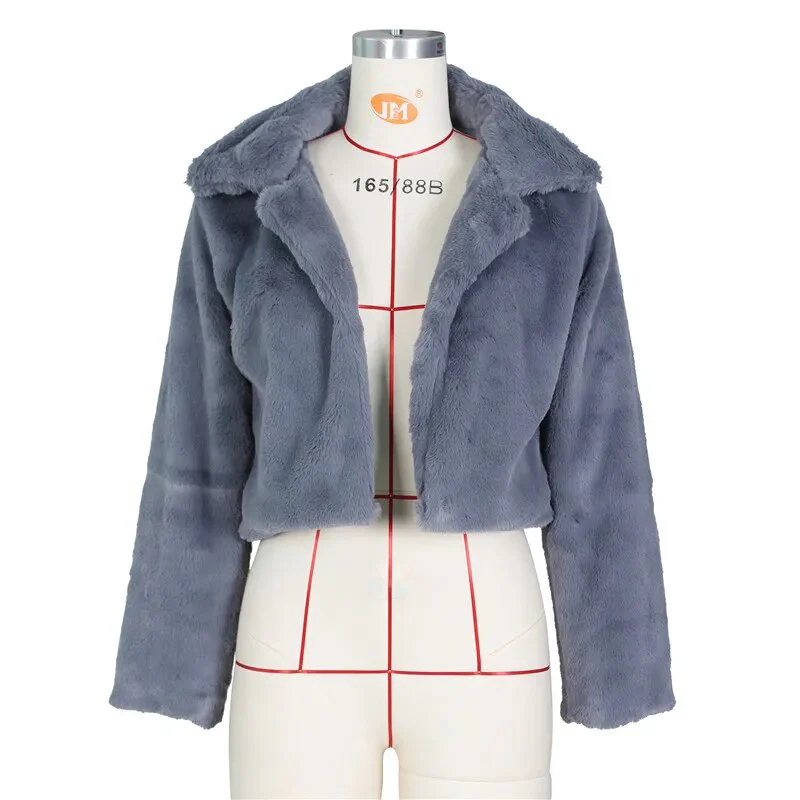 JRRY Casual Women Faux Fur Coats Long Sleeve Furry Cropped Jacket Open Stitch Fluffy Overcoat Plus Size XXL Outdoor Wear - Image 10