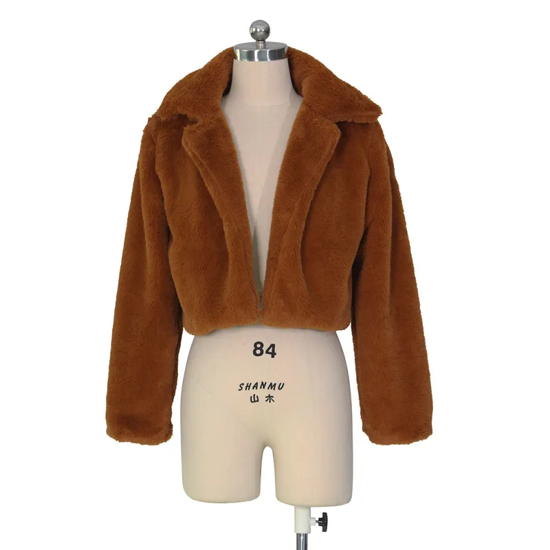 JRRY Casual Women Faux Fur Coats Long Sleeve Furry Cropped Jacket Open Stitch Fluffy Overcoat Plus Size XXL Outdoor Wear - Image 12