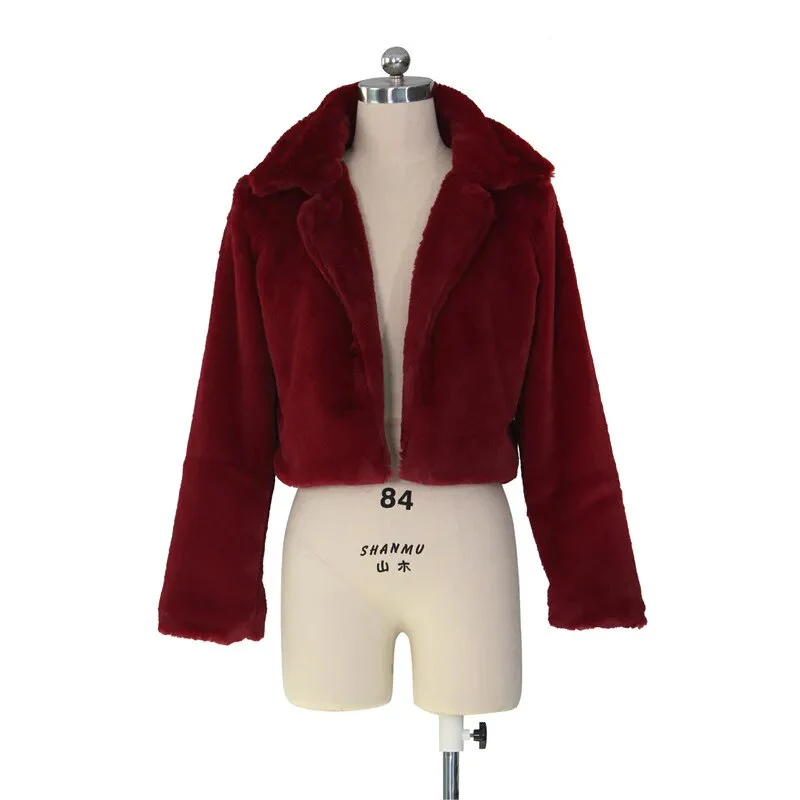 JRRY Casual Women Faux Fur Coats Long Sleeve Furry Cropped Jacket Open Stitch Fluffy Overcoat Plus Size XXL Outdoor Wear - Image 13