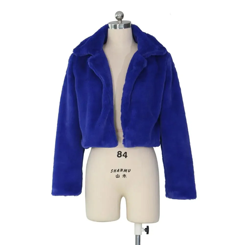 JRRY Casual Women Faux Fur Coats Long Sleeve Furry Cropped Jacket Open Stitch Fluffy Overcoat Plus Size XXL Outdoor Wear - Image 16