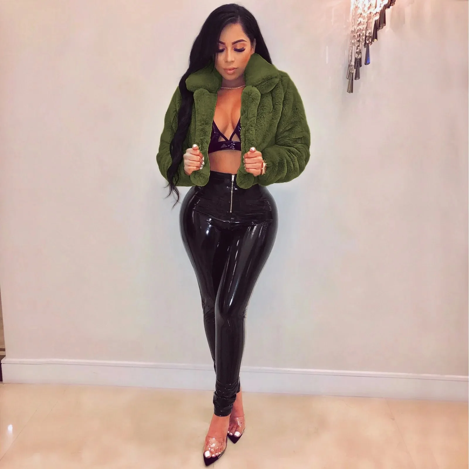 JRRY Casual Women Faux Fur Coats Long Sleeve Furry Cropped Jacket Open Stitch Fluffy Overcoat Plus Size XXL Outdoor Wear - Image 3