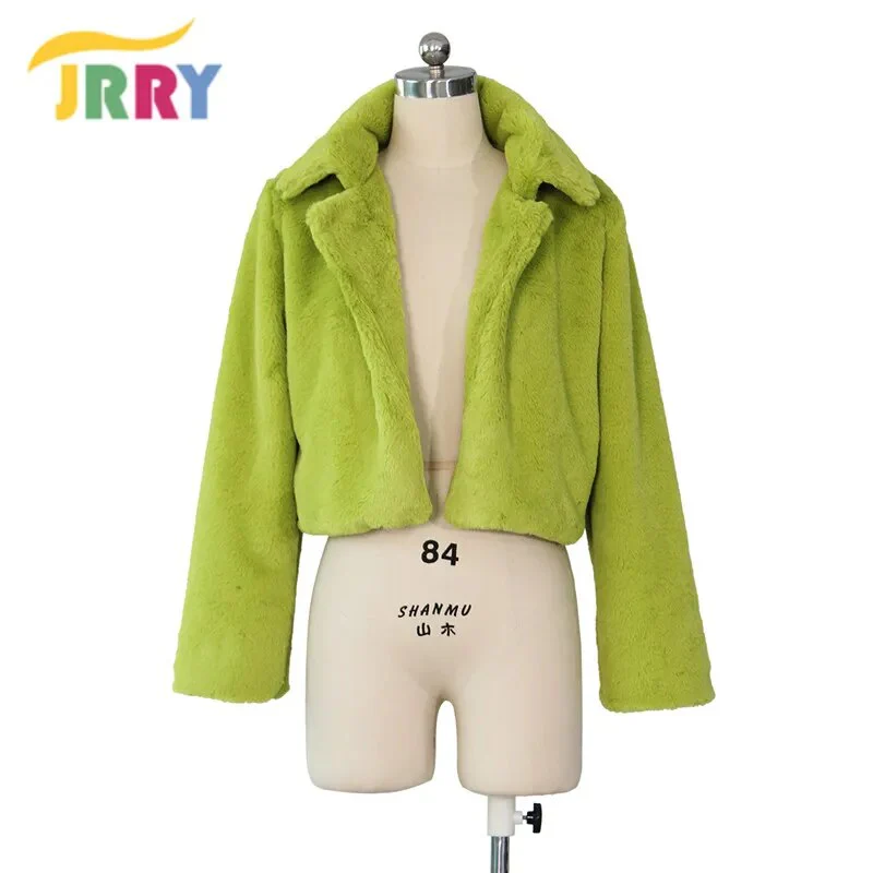 JRRY Casual Women Faux Fur Coats Long Sleeve Furry Cropped Jacket Open Stitch Fluffy Overcoat Plus Size XXL Outdoor Wear - Image 7