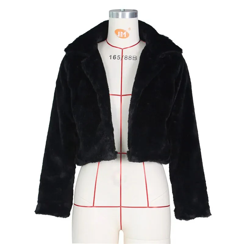 JRRY Casual Women Faux Fur Coats Long Sleeve Furry Cropped Jacket Open Stitch Fluffy Overcoat Plus Size XXL Outdoor Wear - Image 8