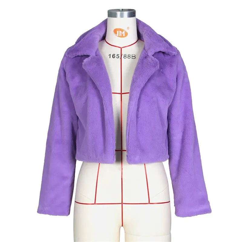 JRRY Casual Women Faux Fur Coats Long Sleeve Furry Cropped Jacket Open Stitch Fluffy Overcoat Plus Size XXL Outdoor Wear - Image 9