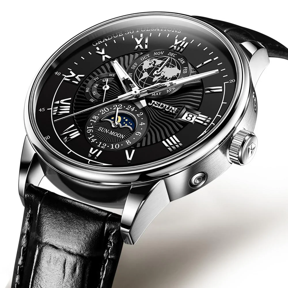JSDUN Men's Mechanical Watch Luminous Leather Strap Waterproof Man Watch Top Brand Luxury Business Watch For Men Moonswatch 8909 - Image 2