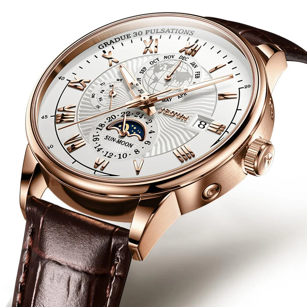 JSDUN Men's Mechanical Watch Luminous Leather Strap Waterproof Man Watch Top Brand Luxury Business Watch For Men Moonswatch 8909 - Image 3