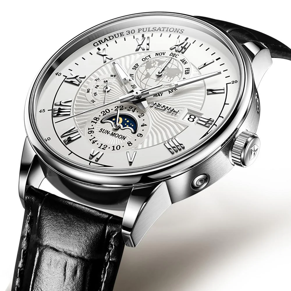 JSDUN Men's Mechanical Watch Luminous Leather Strap Waterproof Man Watch Top Brand Luxury Business Watch For Men Moonswatch 8909 - Image 4
