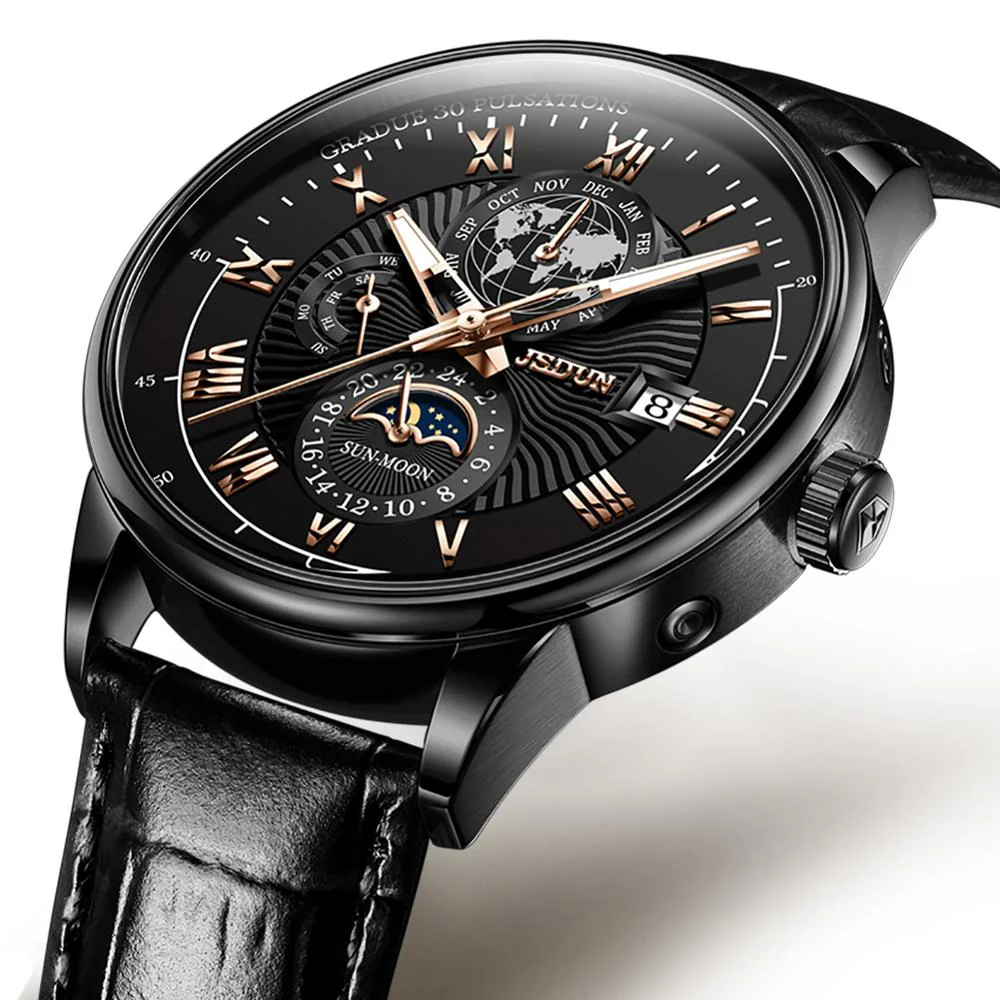 JSDUN Men's Mechanical Watch Luminous Leather Strap Waterproof Man Watch Top Brand Luxury Business Watch For Men Moonswatch 8909 - Image 5