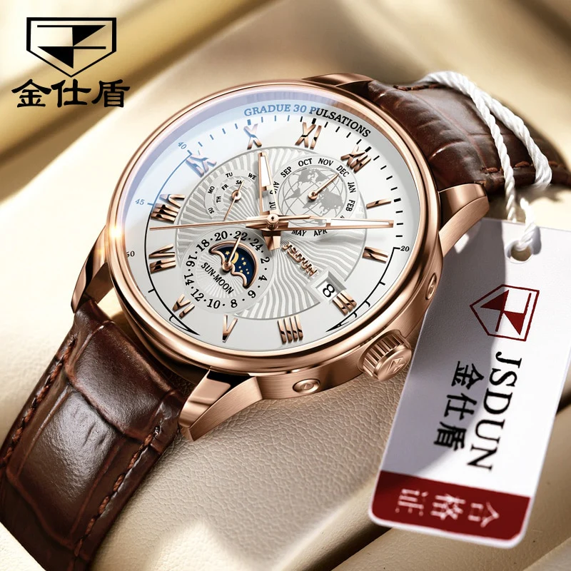 JSDUN Men's Mechanical Watch Luminous Leather Strap Waterproof Man Watch Top Brand Luxury Business Watch For Men Moonswatch 8909 - Image 7