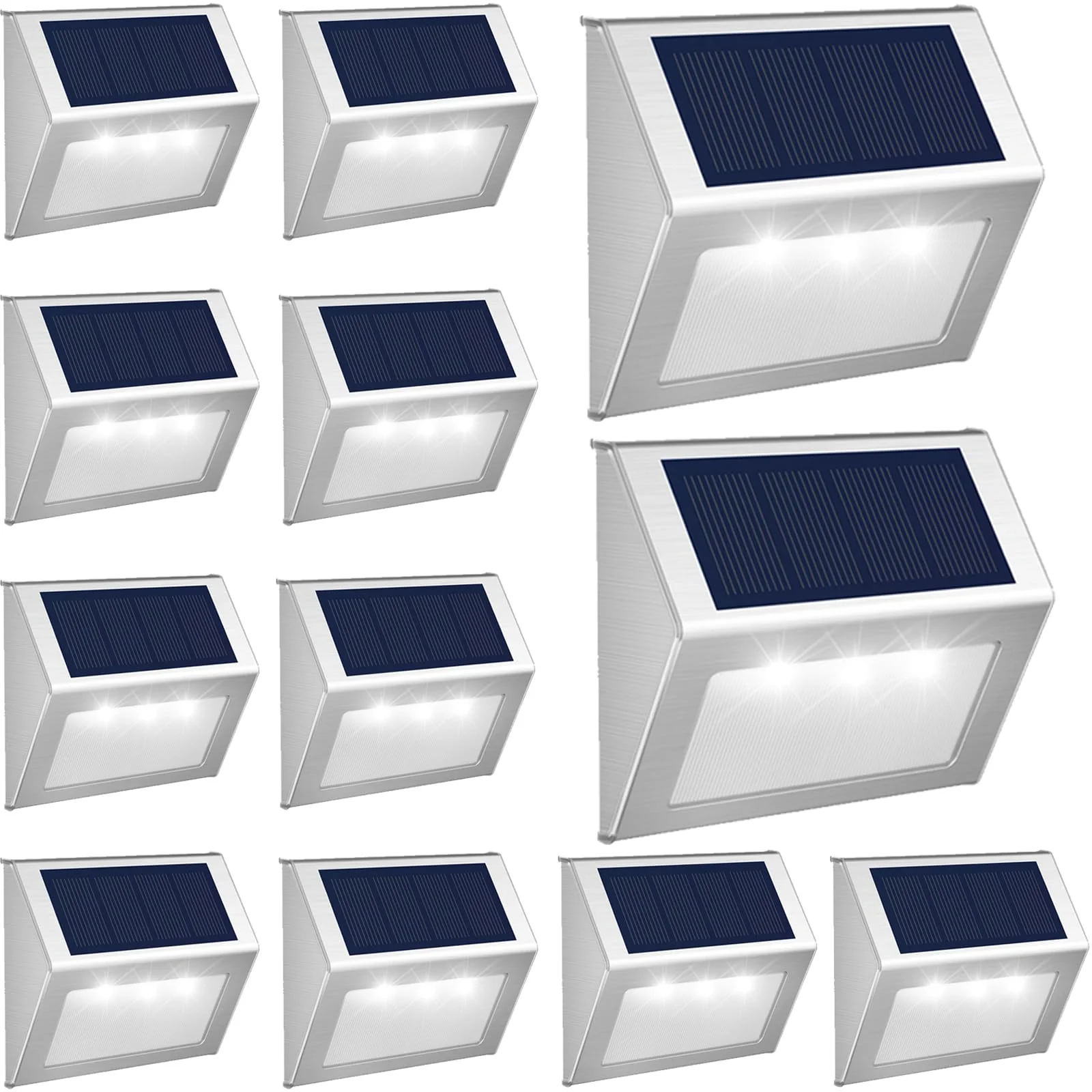 JSOT Outdoor Fence Lights,12 Pack Solar Powered Deck Lights Waterproof Stairs Light Stainless Steel Security Wall Lamps for Step Walkway Patio Garden Pathway - Cool White - Image 3