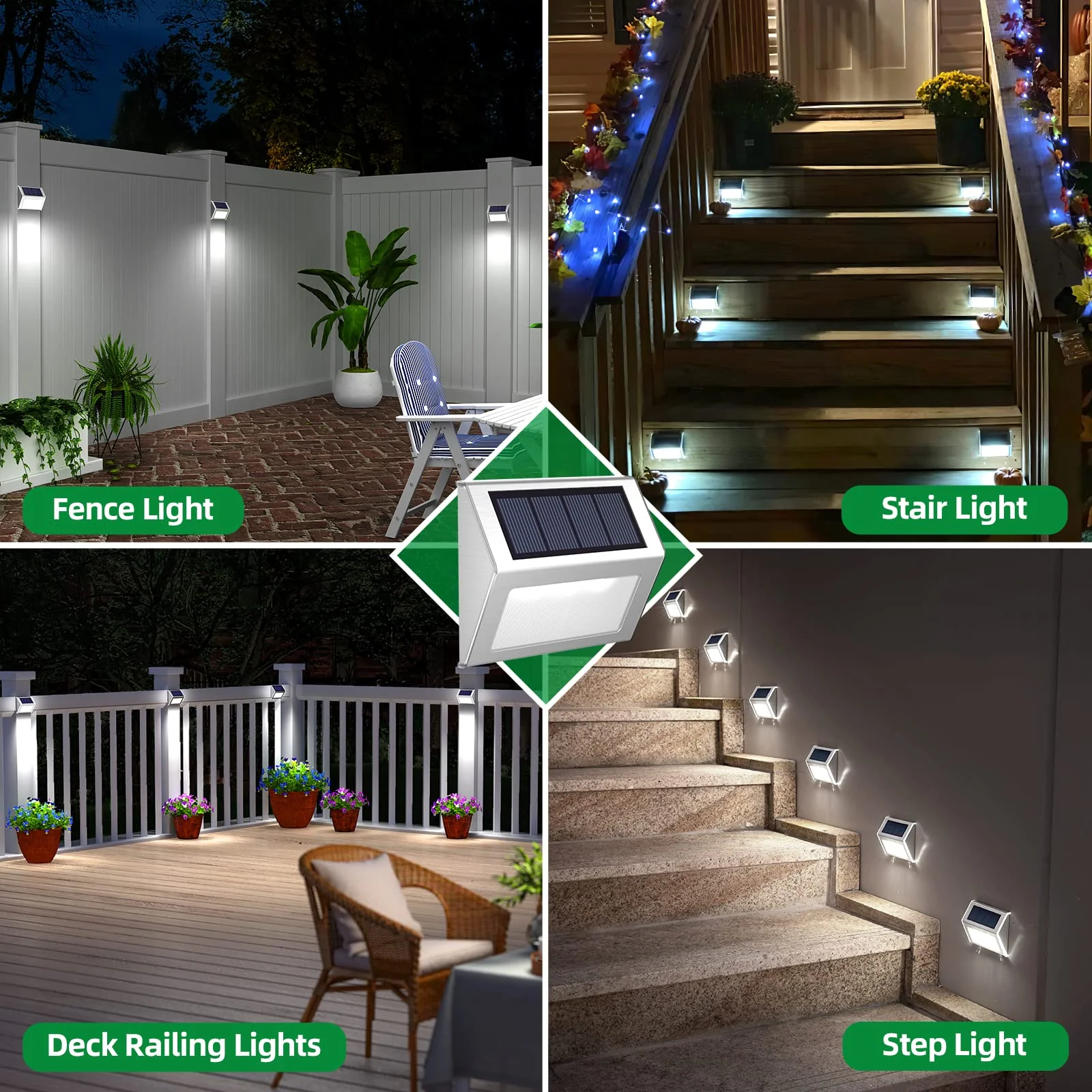 JSOT Outdoor Fence Lights,12 Pack Solar Powered Deck Lights Waterproof Stairs Light Stainless Steel Security Wall Lamps for Step Walkway Patio Garden Pathway - Cool White - Image 9