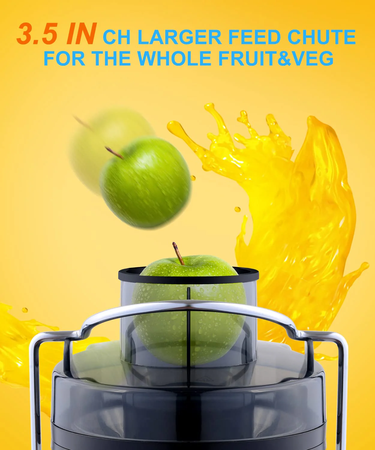 Juicer Machine, 600W Juicer with 3.5” Wide Chute for Whole Fruits and Veg, Juice Extractor with 3 Speeds, BPA Free, Easy to Clean, Compact Centrifugal Juicer Anti-drip - Image 6