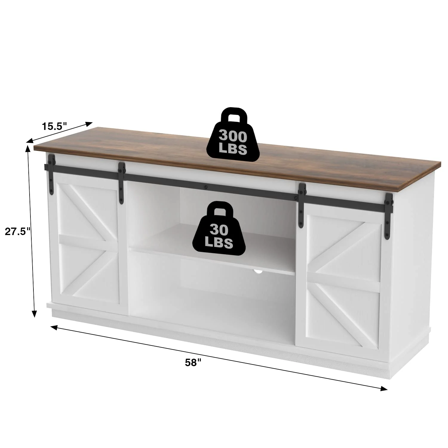 JUMMICO Farmhouse TV Stand up to 65 Inches, Mid Century Modern Entertainment Center with Sliding Barn Doors and Storage Cabinets, Metal Media TV Console Table for Living Room (Bright White) - Image 4