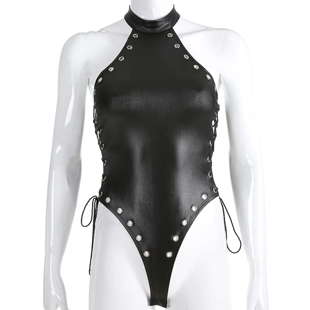 Jumpsuit Women Sexy Tops Bandage One-piece leather Bodysuit Teddy Lingerie Clubwear Sexy Club Costumes Female Sexy Top 2021 new - Image 2