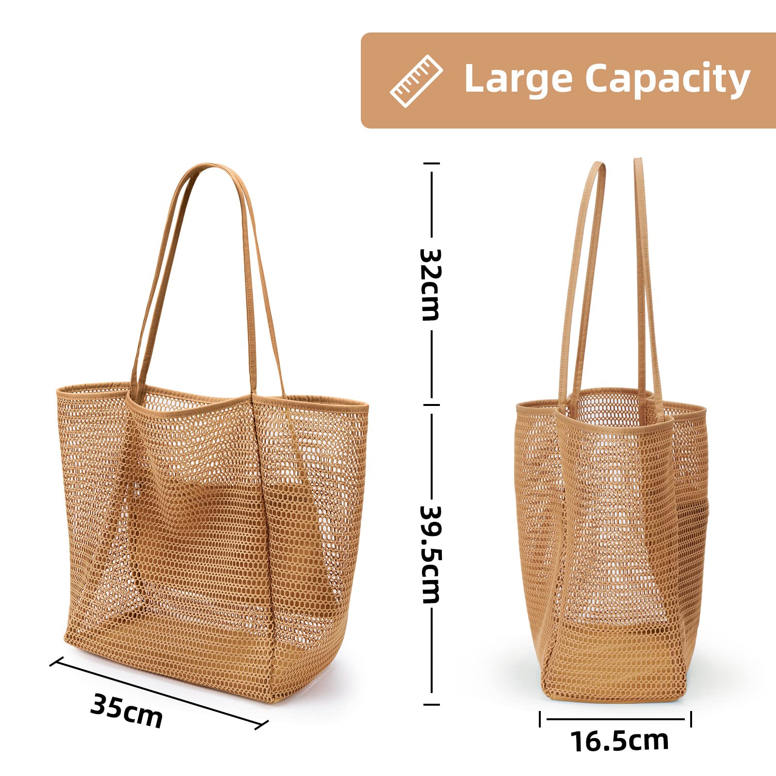 KALIDI Beach Mesh Tote Bag, Casual Tote Grocery Bag Hobo Women Foldable MAX 23L Shoulder Bag For Beach Picnic Vacation - Image 6