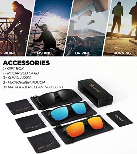 KALIYADI Polarized Sunglasses Men, Lightweight Mens Sunglasses Polarized UV Protection Driving Fishing Golf (Black/Ice Blue/Red) - Image 2