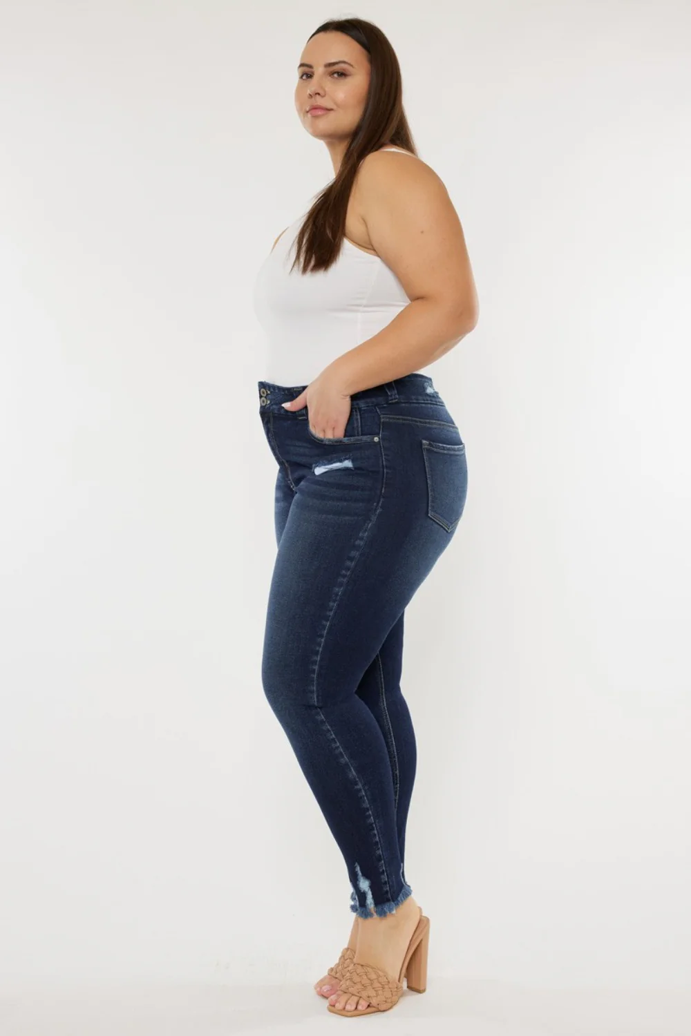 Kancan Full Size Cat's Whiskers Raw Hem High Waist Jeans - Image 5