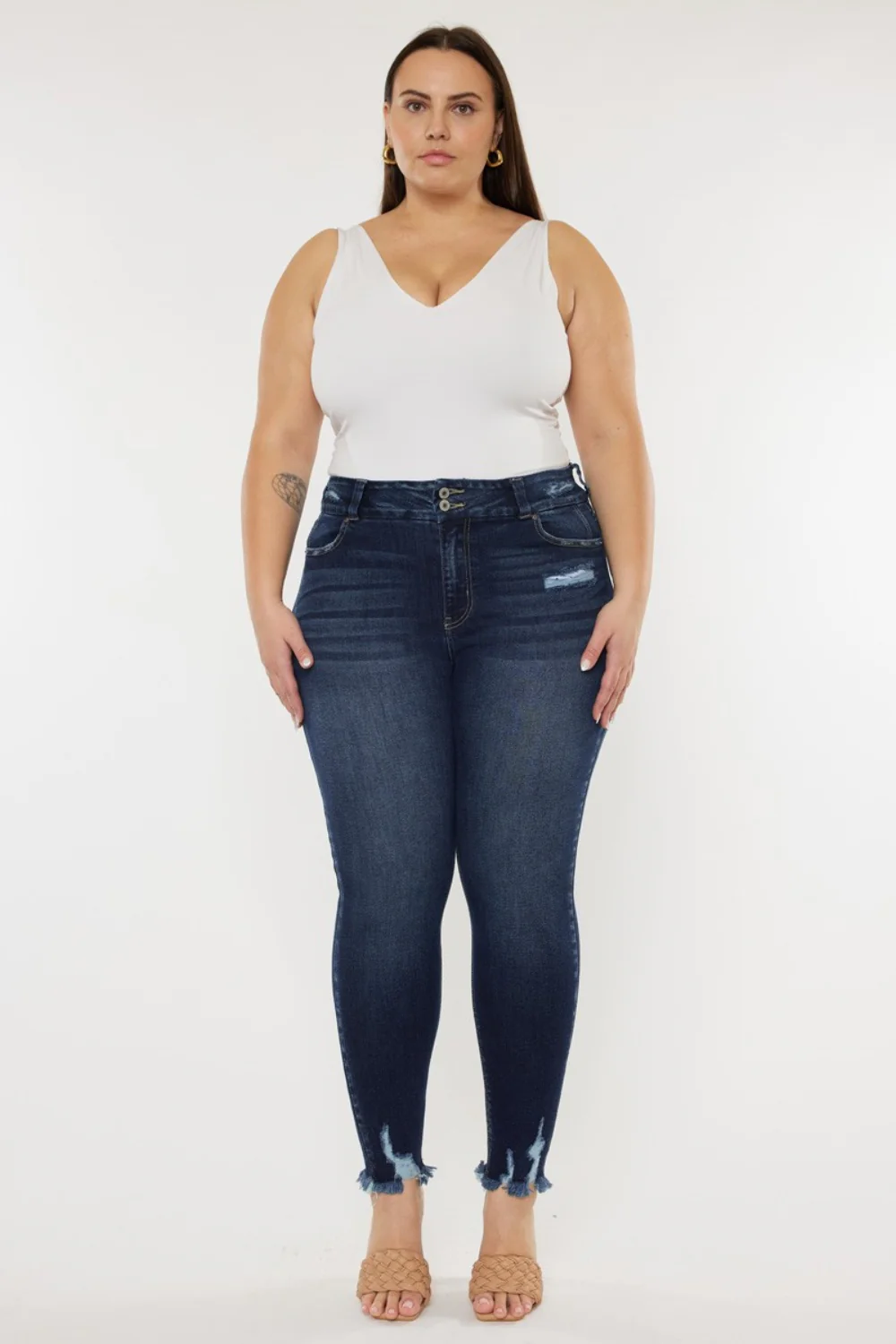 Kancan Full Size Cat's Whiskers Raw Hem High Waist Jeans - Image 6