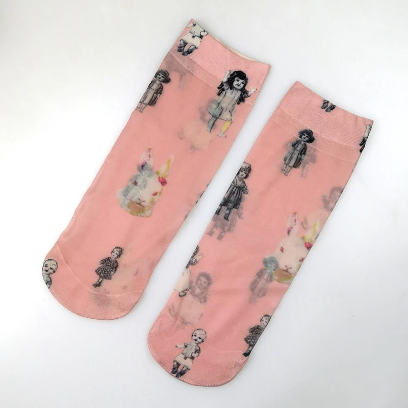 KASURE New Fashion Flower Butterfly Pattern Print Women Ankle Socks Elastic Spring Summer Soft Ladies Socks - Image 22