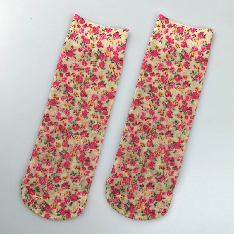 KASURE New Fashion Flower Butterfly Pattern Print Women Ankle Socks Elastic Spring Summer Soft Ladies Socks - Image 3