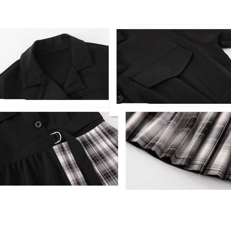 Kids Blazer Dress 2023 Girl Formal Black Blazer Dress Suit Jacket Female Fashion Children's Stitching Plaid Blazer Party Costume - Image 6