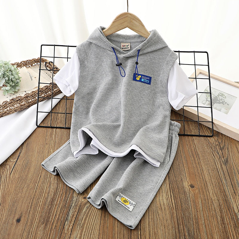 Kids Boy Girls Summer Clothes Patchwork Shorts Sleeve T-Shirt Shorts 2Pcs Sets Hoodies Top Pants Suit Children Tracksuits - Image 2