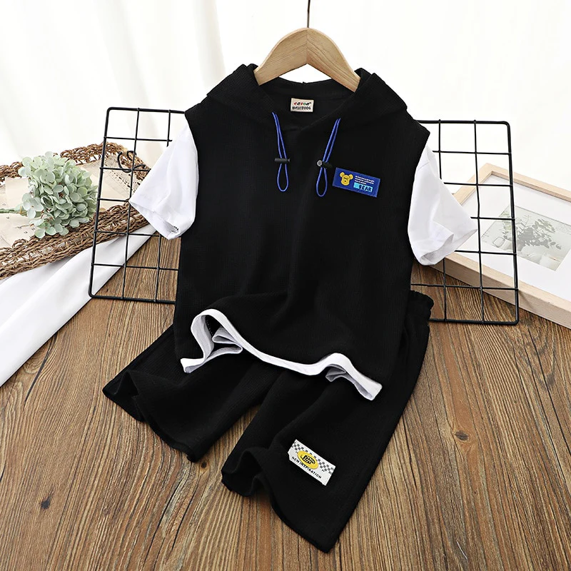 Kids Boy Girls Summer Clothes Patchwork Shorts Sleeve T-Shirt Shorts 2Pcs Sets Hoodies Top Pants Suit Children Tracksuits - Image 3
