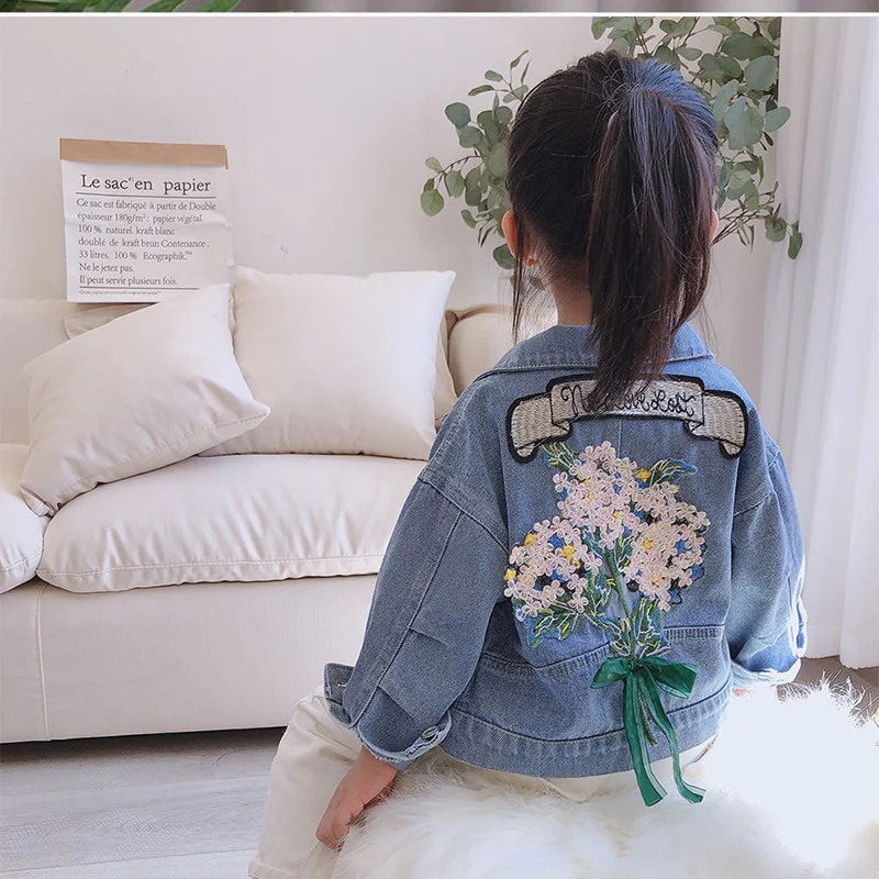 Kids Denim Jackets for Girls Baby Flower Embroidery Coats Spring Autumn Fashion Child Kids Outwear Ripped Jeans Jackets Jean - Image 2