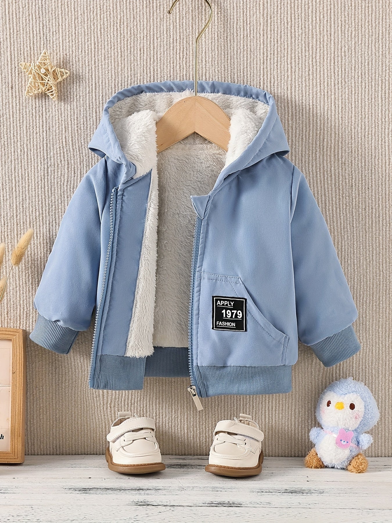 Kids Fleece Lined Warm Hooded Zipper Coat, Toddler Baby's Casual Hoodie Jacket - Image 3