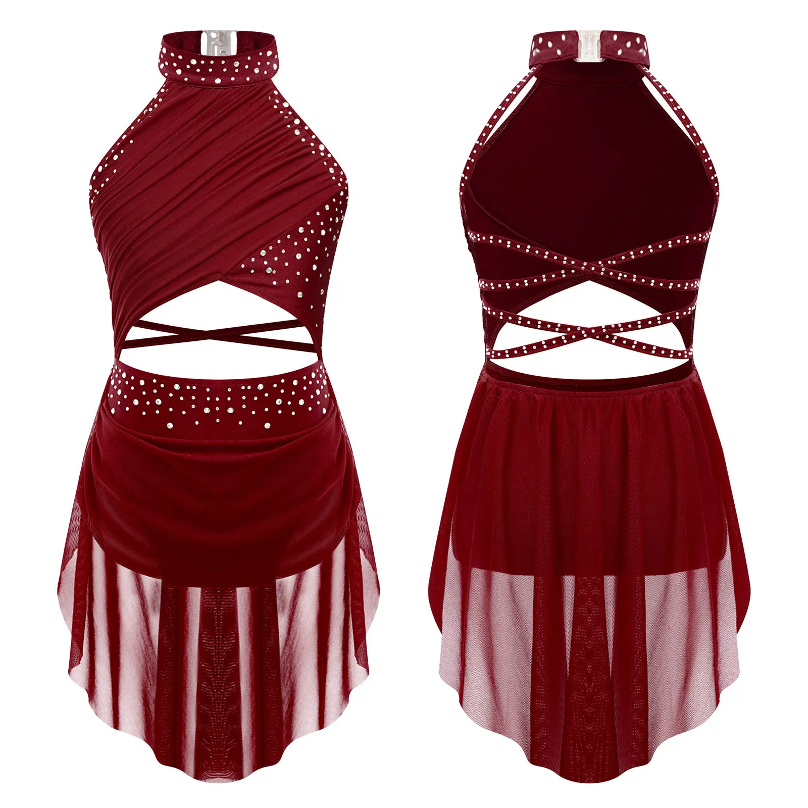 Kids Girls Sleeveless Fringed Bodysuit Moden Latin Jazz Dance Leotard Dress Rhinestones Gymnastics Skating Performance Costumes - Image 10
