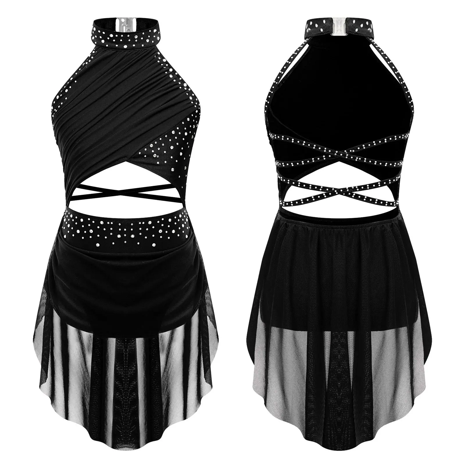 Kids Girls Sleeveless Fringed Bodysuit Moden Latin Jazz Dance Leotard Dress Rhinestones Gymnastics Skating Performance Costumes - Image 13